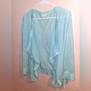 Garnet Hill Easy 100% Linen Drape Cardigan Mint Green Oversized M
